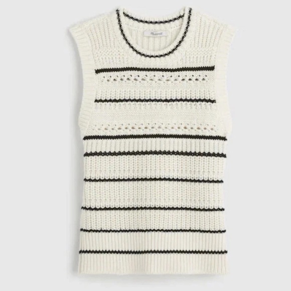 Madewell Tipped Stitch Femme Ellis Cream/Black Striped Knit Vest M NWT - Picture 3 of 7
